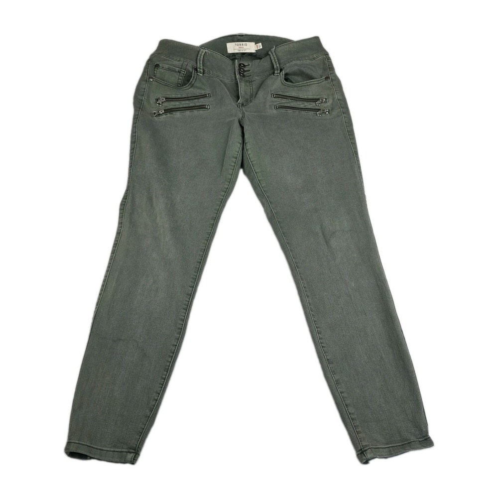 Torrid Jeans Womens Size 14R Green Jegging Double Zip Pockets Denim Pants